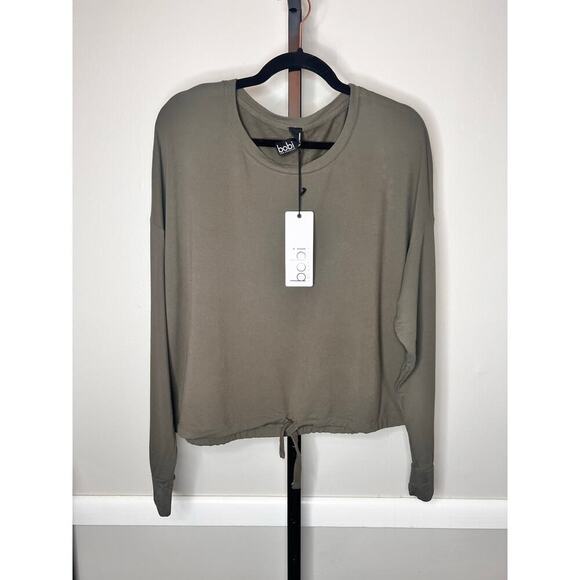 Bobi Olive Green Drop Long Sleeve Tie Hem Crewneck Top Size Medium NWT - Picture 1 of 5